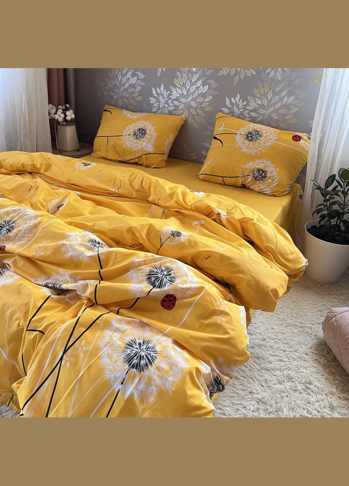Постільна білизна бавовняна Кульбабка Євро Простирадло на гумці 180x200х20 Бязь Жовтий 50 х 70 No Brand (298793054)