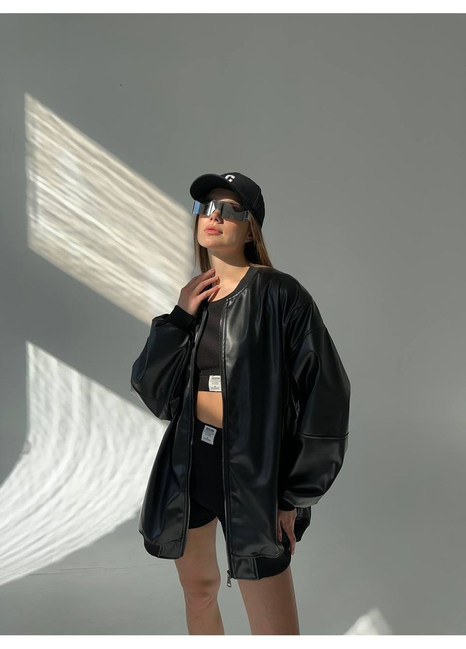 🖤 Шкіряний подовжений бомбер Oversize 🖤Ознайомтесь з розмірною сіткою DK/DL Мода без кордонів на гудзиках (361080861)