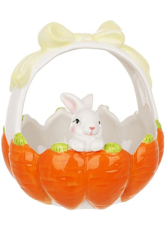 Цукерниця-кашпо Зайчик у Морківках керамічне кашпо для цукерок та квітів з ручкою 15х17см Bona (368991114)