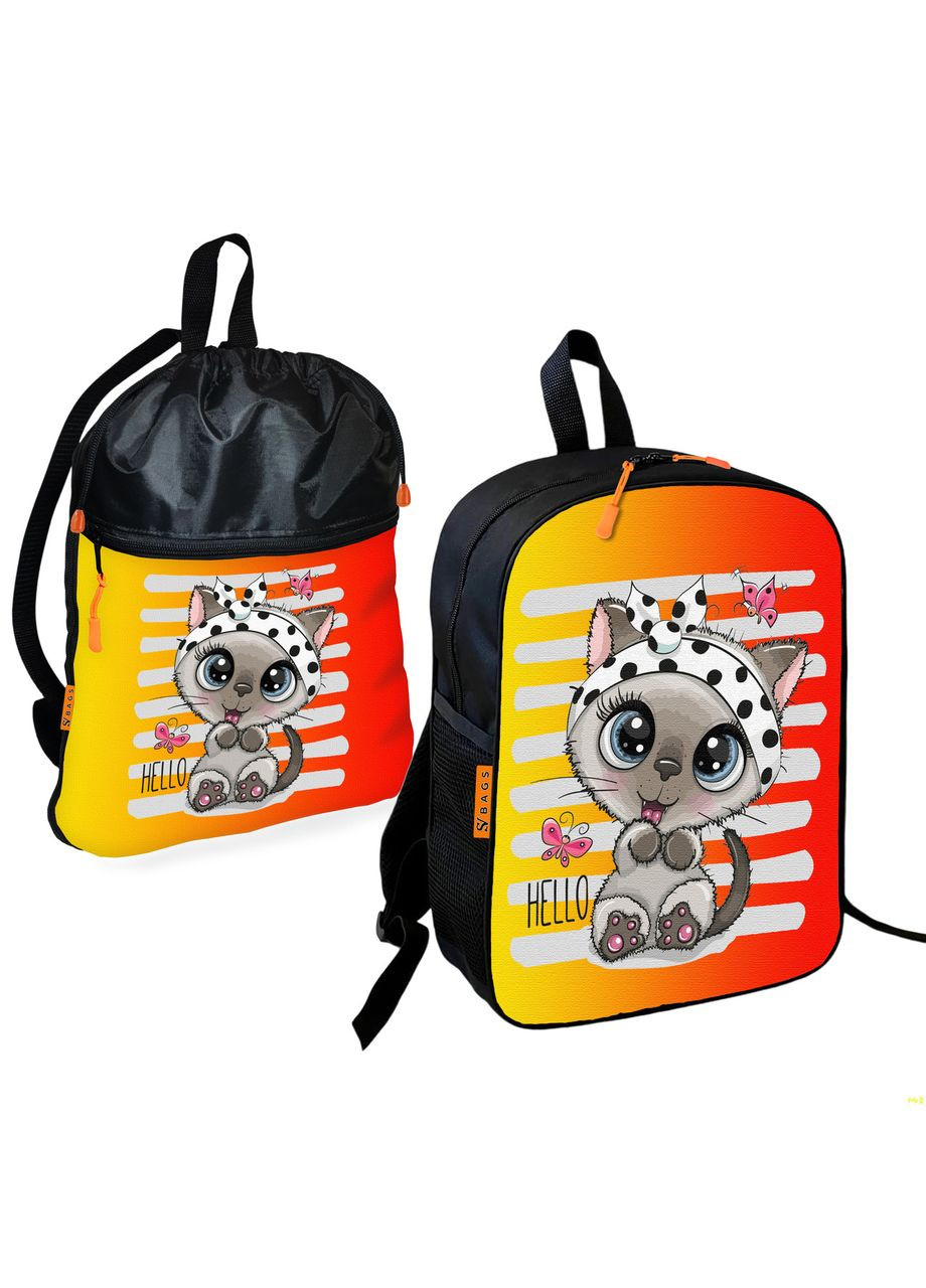 Школьный рюкзак детский с котенком + Сумка для обуви спортивной формы рюкзак-мешок для мальчика (1924) No Brand (328200558)