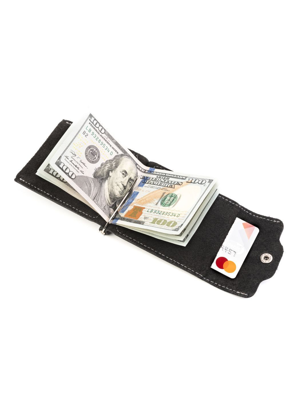 Зажим с отделами для кредитных карт на кнопке, матовая кожа Crazy Horse (Черный) LQ 602110 (278649365)