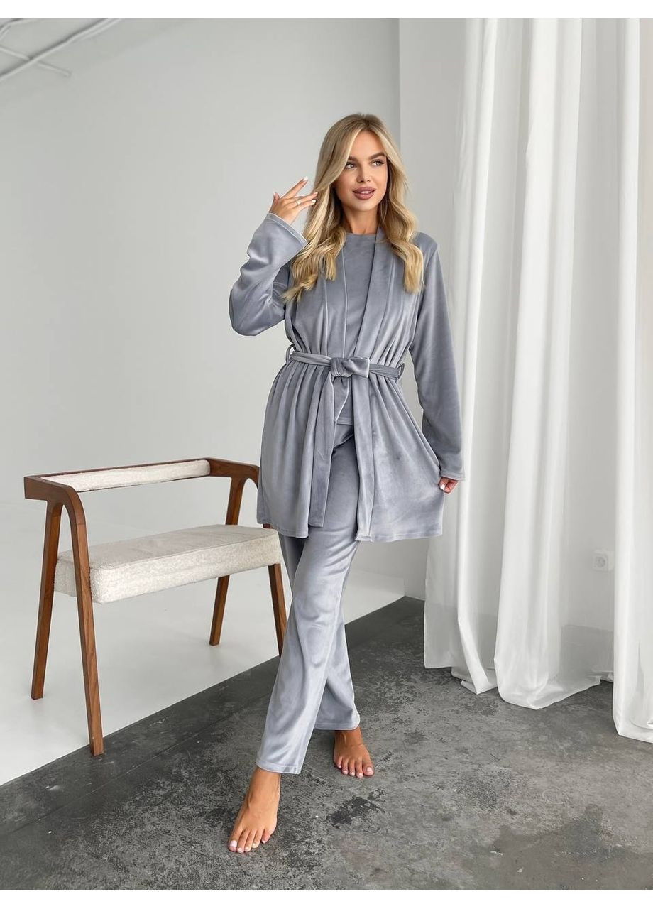 Сіра всесезон піжама кофта + футболка + брюки Україна UMButik