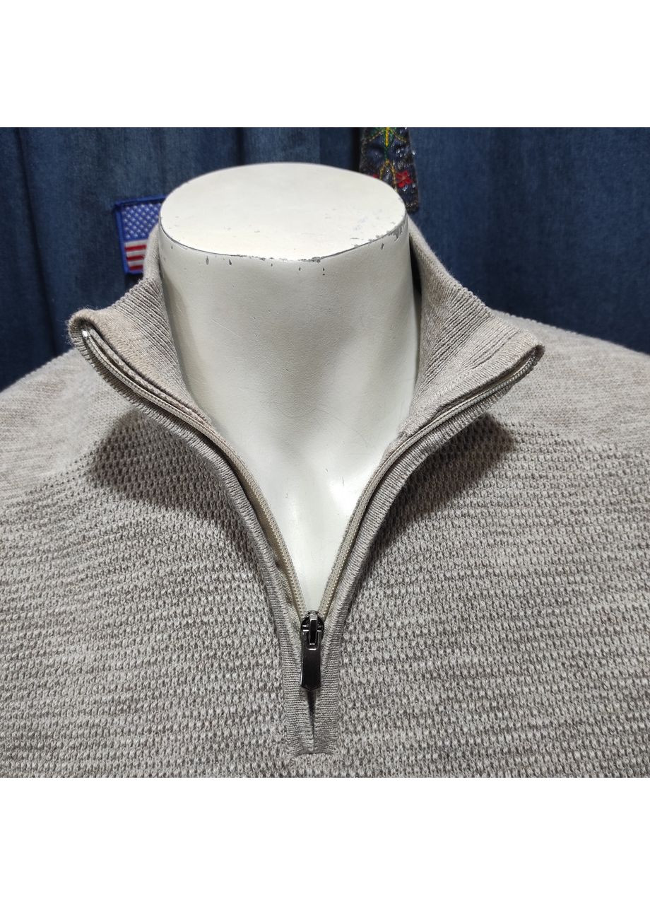 Бежевый демисезонный свитер мужской джемпер полузамка стойка однотонный Vicente