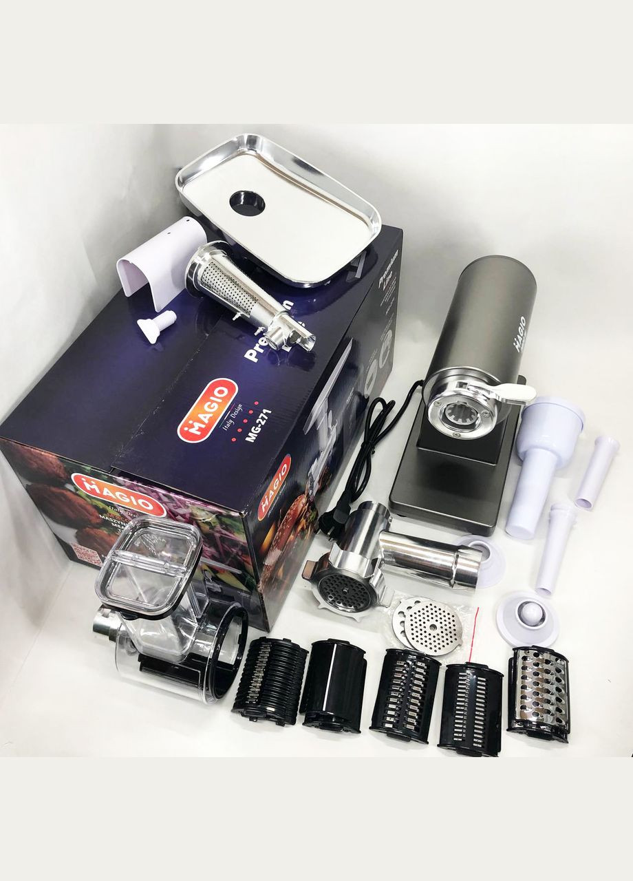 Мясорубка MG-271 Premium Line, Электрическая мясорубка с насадками, Электромясорубка для шинковки Magio (364663844)