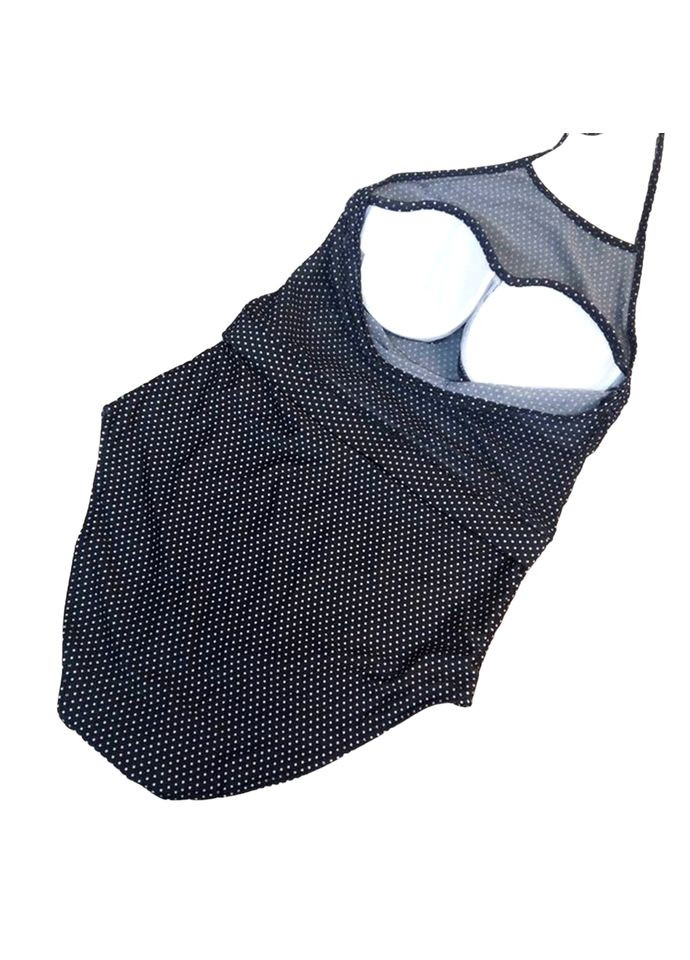 Черный летний женский купальник сплошной слитный с прозрачными вставками в горошек слитный No Brand 3333