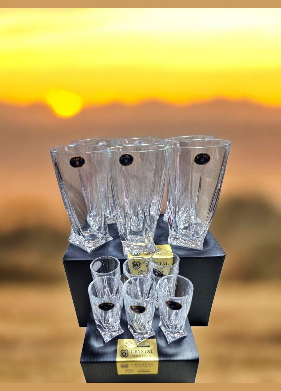 Набір Quadro 12 предметів (склянки для води 350 мл 6 шт + чарки для горілки/лікеру/шотів 50 мл -6 шт) Bohemia (346600446)