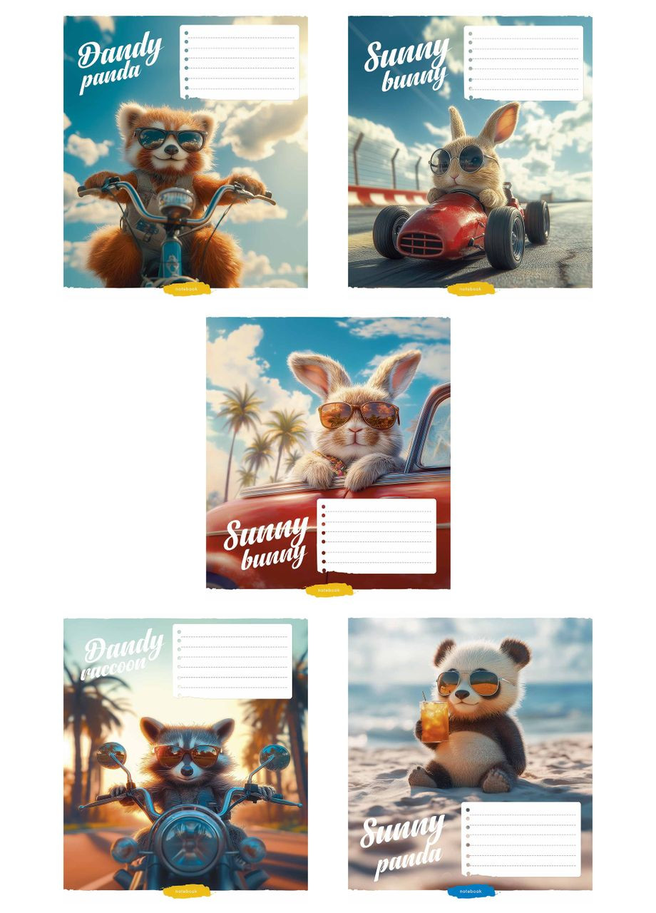 Зошити учнівські, набір 5 шт, Cool animals ВД-лак. Зошит Star у лінію 12арк. 3518 4820006472061 Школярик (349469416)