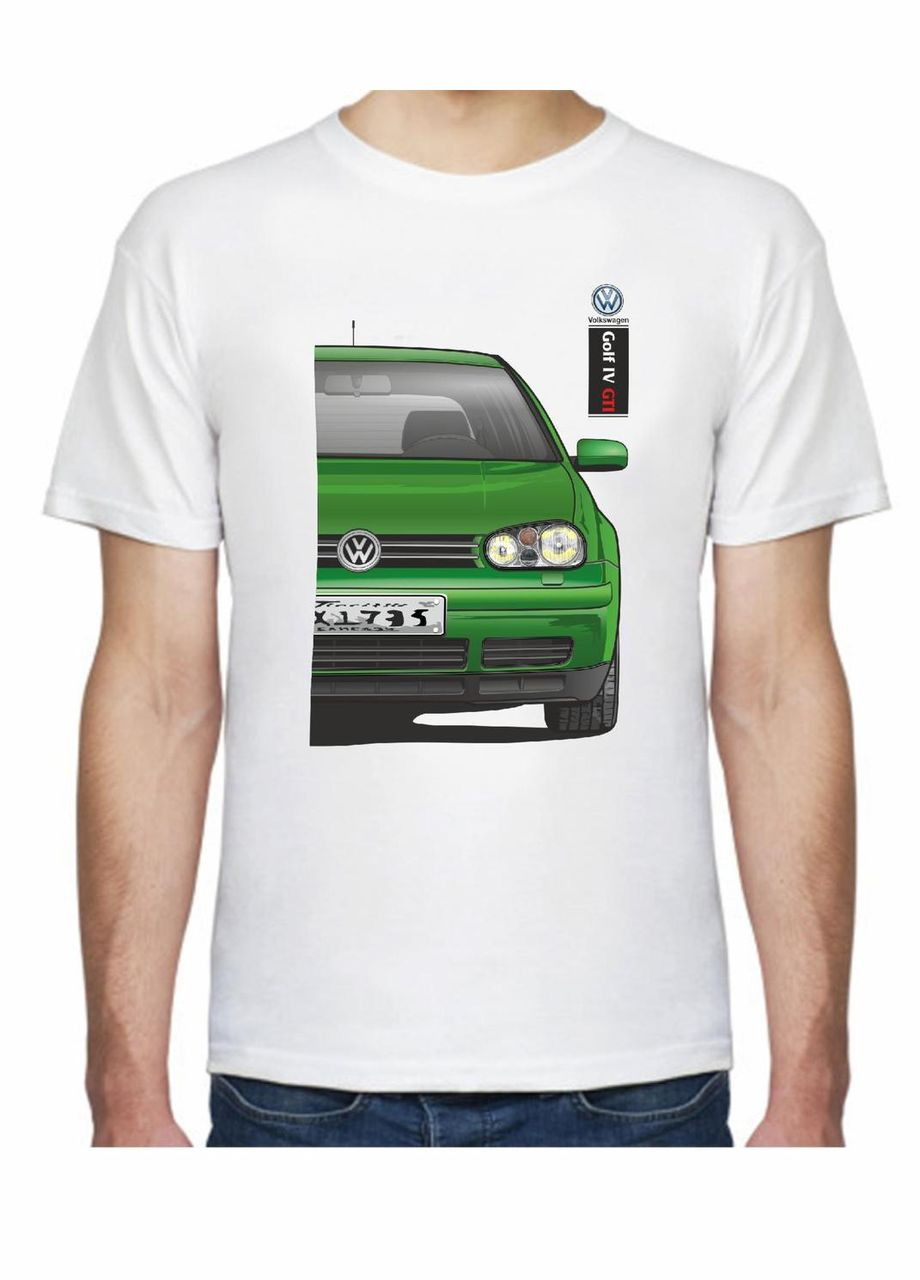 Белая футболка мужская с принтом volkswagen golf iv gti f 405444 белая Avtolife
