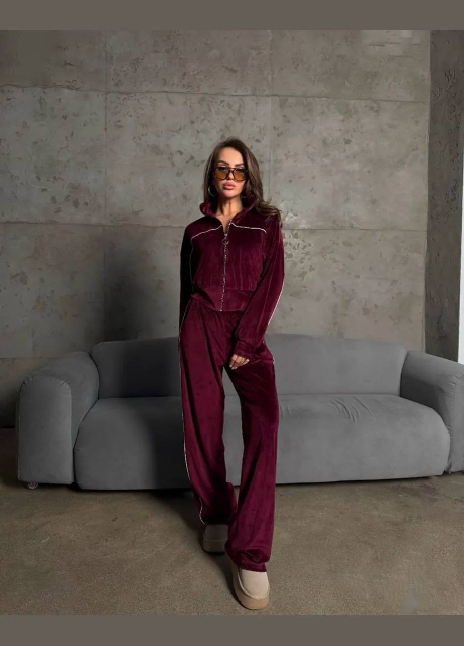 Жіночий костюм велюровий на блискавці (зіп-худі) зі штанами палаццо з розрізами Adelante (319145965)