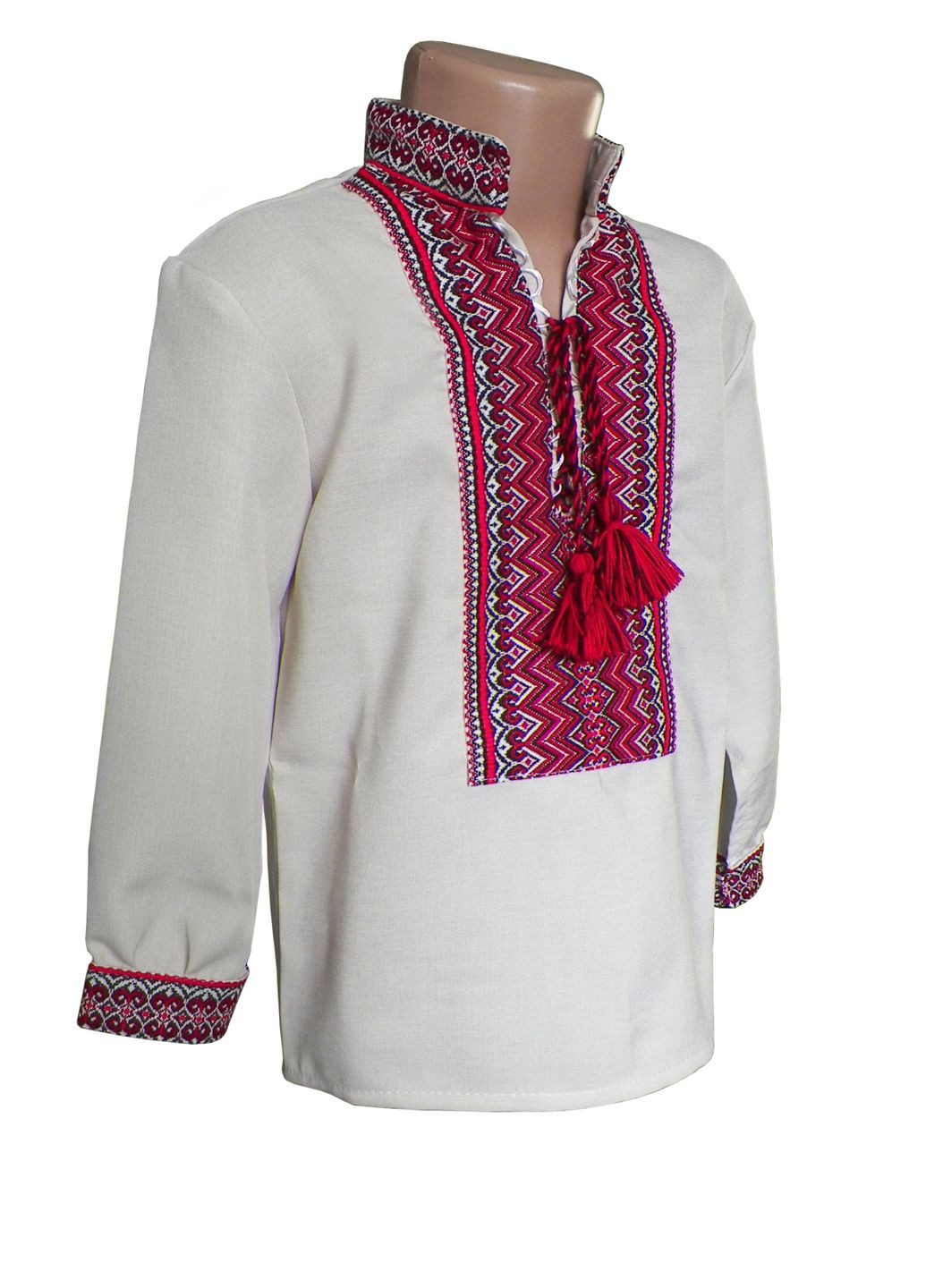 Бежевая вышиванка для мальчика ткань нашивка красная НоКо узор орнамент габардин (308249094)