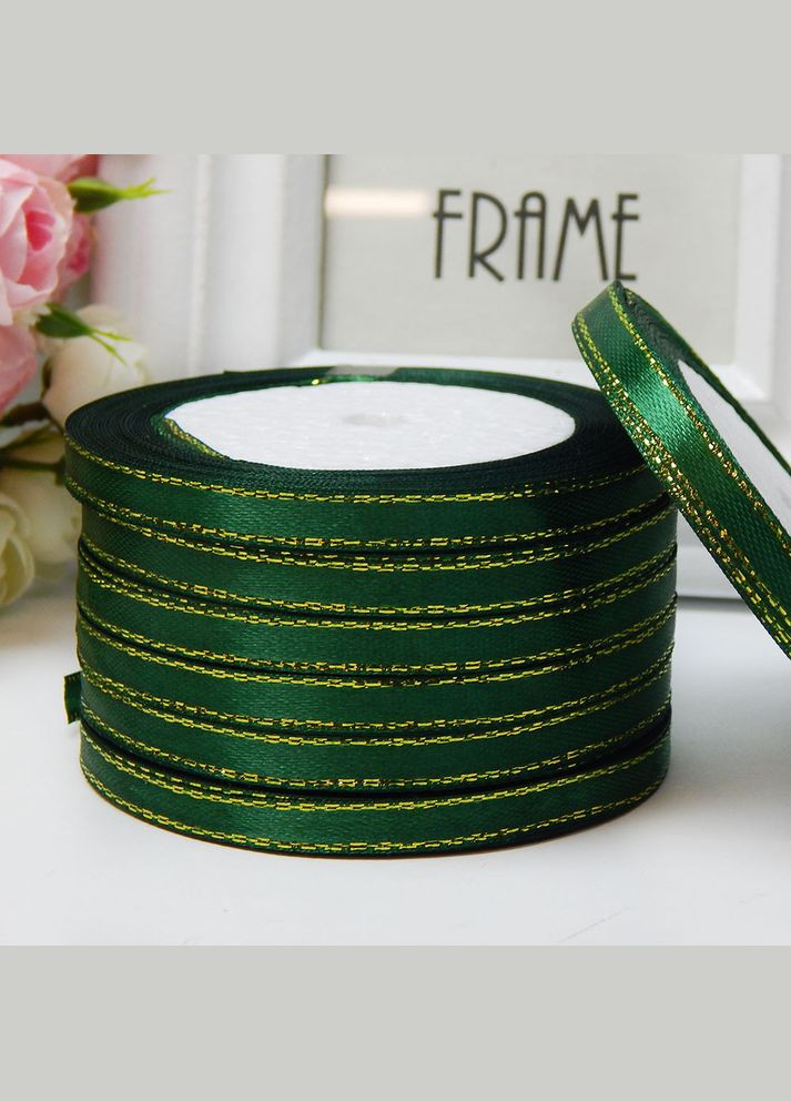 Лента атласная с золотым люрексом, 0,6 см, изумрудный, 23 м No Brand (340483706)