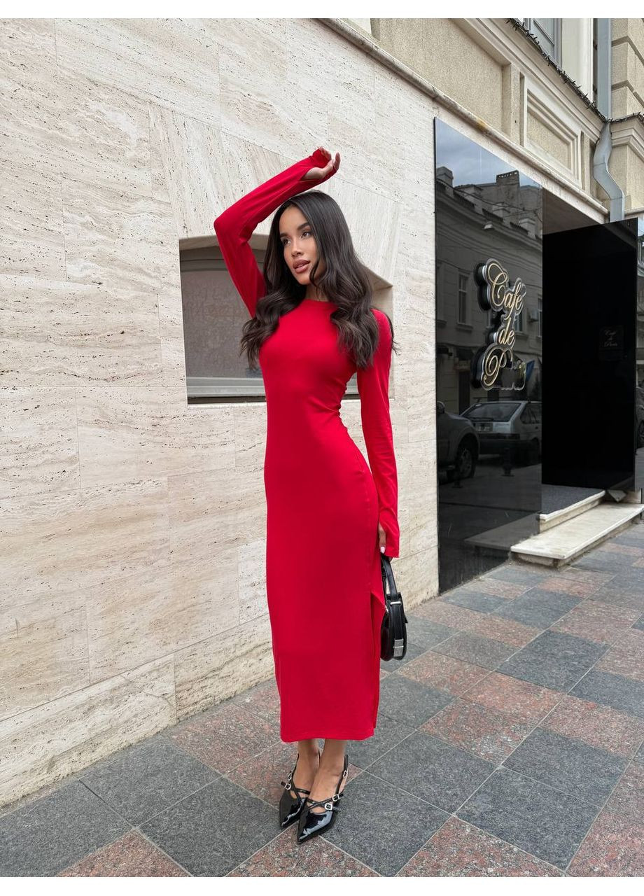 Червона повсякденний, ділова, кежуал сукня жіноча міді силуетна Style Point однотонна