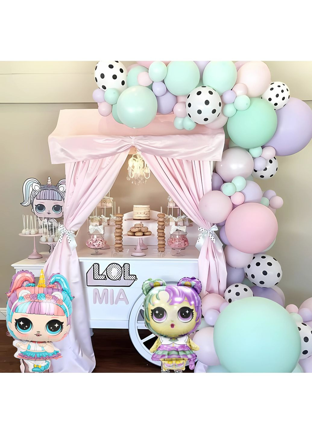 Набор 95 шаров для фотозоны ЛОЛ Королева вечеринки Сирень и бирюза No Brand (360559973)
