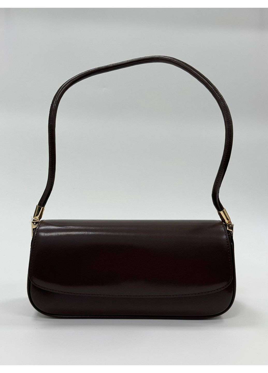 Жіноча сумка-багет з натуральної шкіри, шоколадна, із золотою фурнітурою Lonza (366290195)