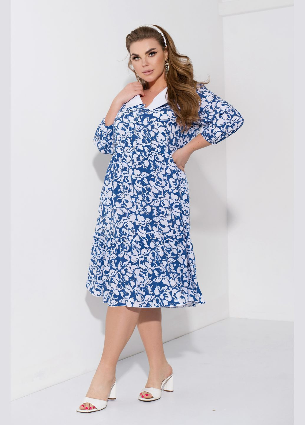 Синя кежуал трендова сукня дзвін No Brand з квітковим принтом