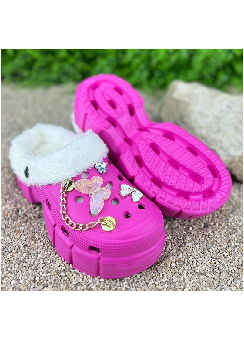 Фуксия жiночi сабо утепленi з джибiтсами е-0020326-4 фуксiя Sanlin