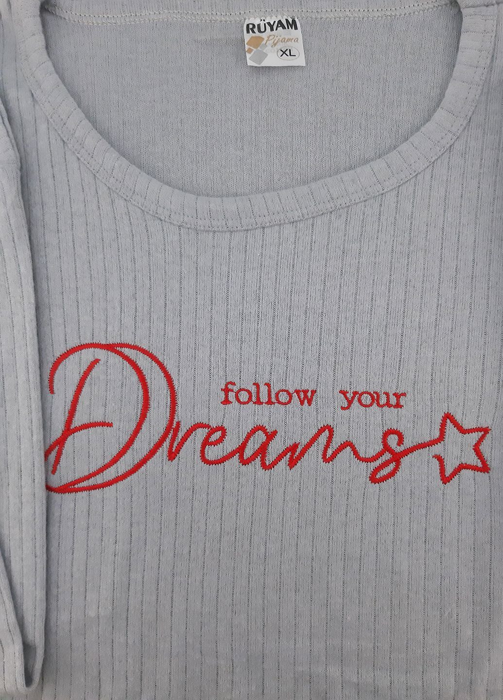 Серая пижама женская теплая хлопок лонгслив + брюки Ruyam