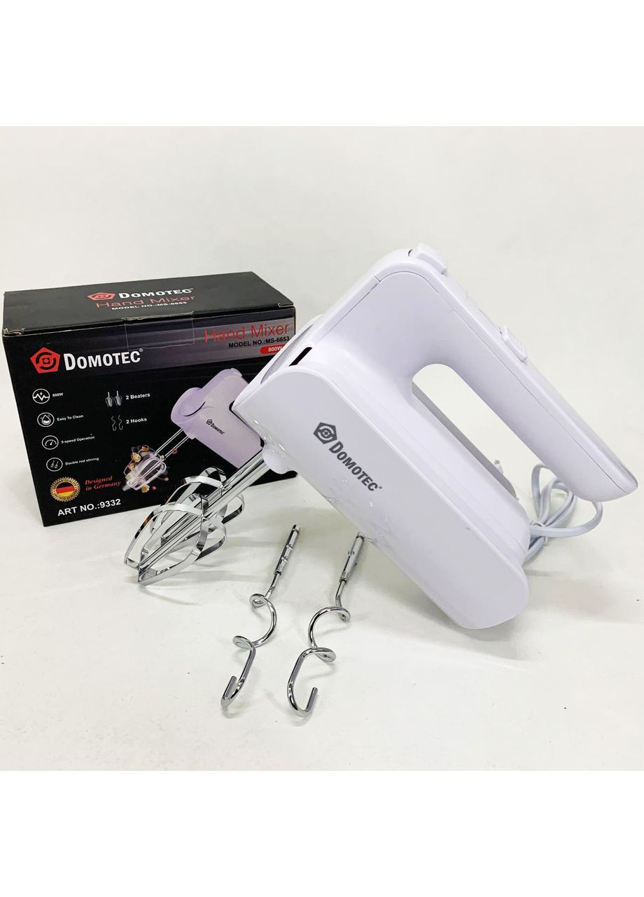 Ручний міксер R.6653W кухонний міксер із насадками 5 швидкостей 800 Вт білий Domotec (367860895)