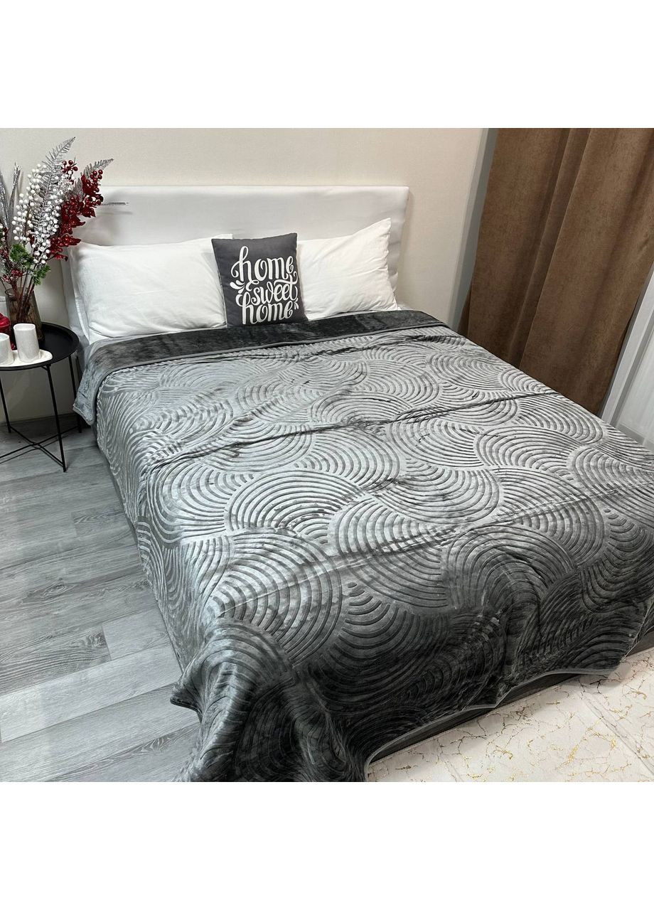 Теплое покрывало на кровать акриловое 200x230 см графитового цвета. No Brand (367912410)