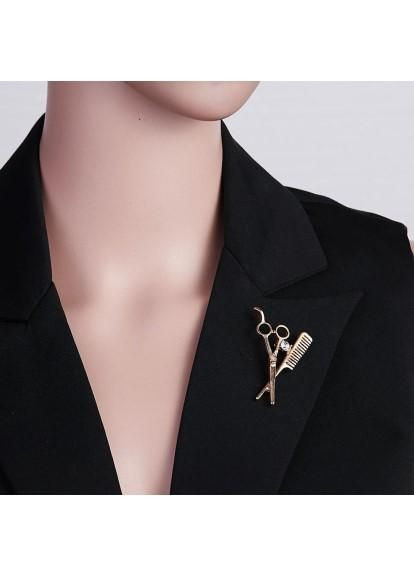 Брошка ножиці з гребінцем, шпилька срібний метал SHE (295931313)