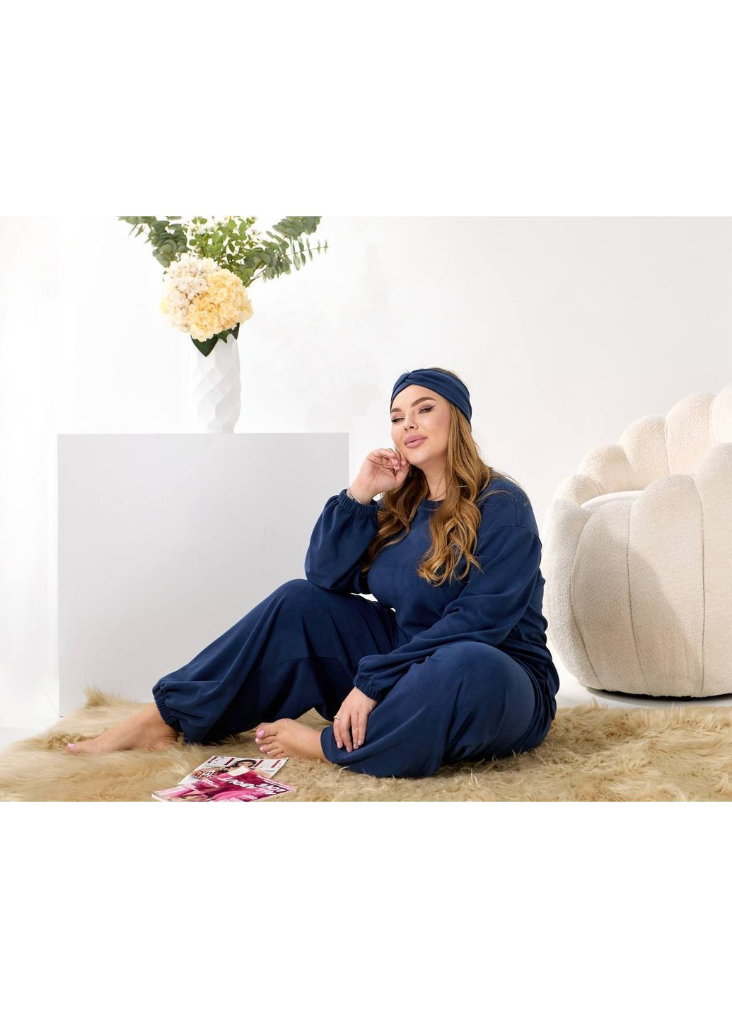 Синяя зимняя пижама женская 3 в 1 с брюками флисовая No Brand