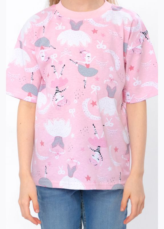 Розовая летняя футболка для девочки (бантик) Носи своє