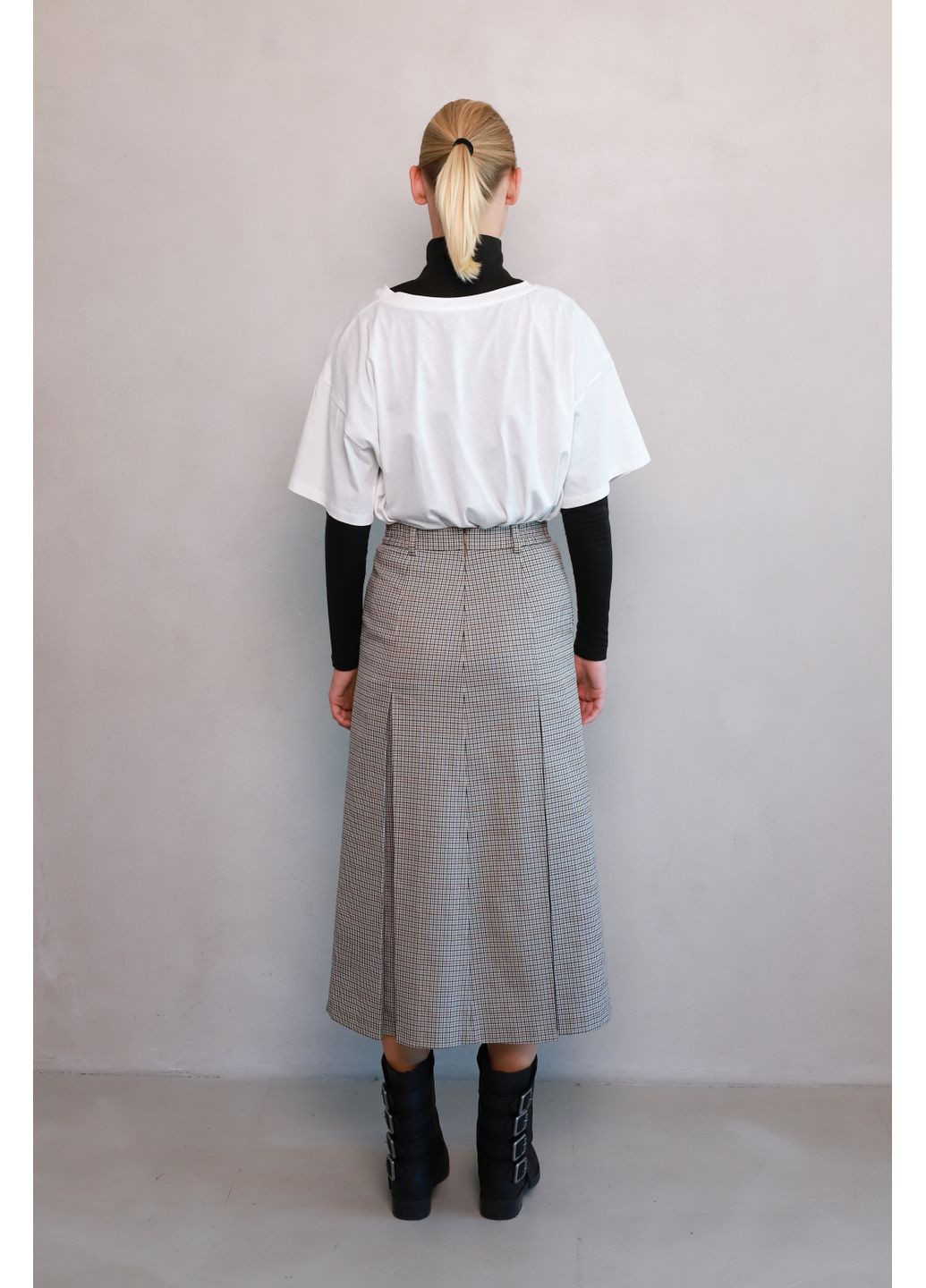 Бавовняна спідниця міді довжини в сіро-чорну клітинку Колман Dolcedonna (360974274)