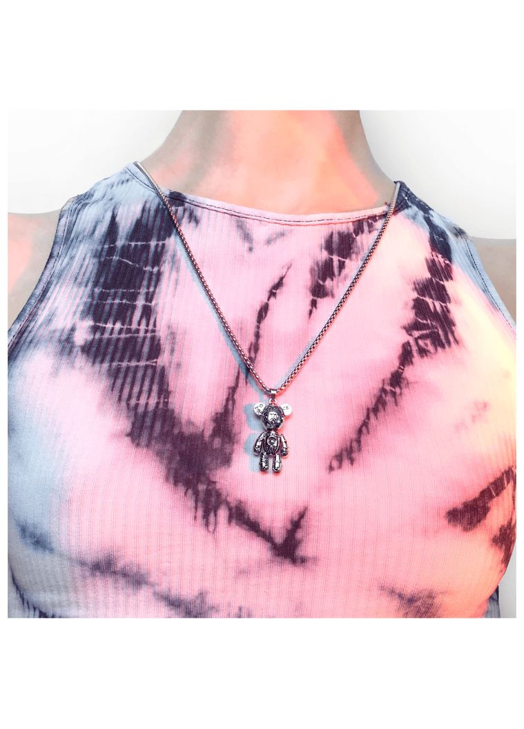 Ланцюг сріблястий довгий в стилі гранж Ведмідь з чорним тату ланцюжок з підвіскою панк готика вінтаж кольє намисто y2k фентезі No Brand (307288344)