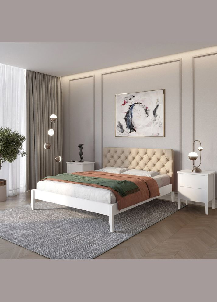 Односпальная деревянная кровать Рим ДК (RAL9003) /Аляска 23 (Бежевый) Б3 70х190 см (MBG-5200) Mebigrand (366083790)