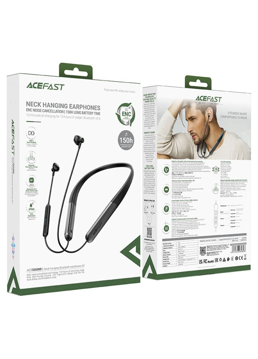 Навушники N1 neck hanging Bluetooth earphones Black Acefast (314778134)