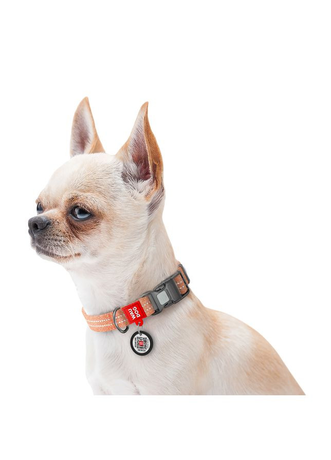 Нашийник Re-cotton з QR паспортом, відновлена бавовна, пластикова пряжка (ширина 15 мм, довжина 25-35 см) помаранчевий WAUDOG (322001696)