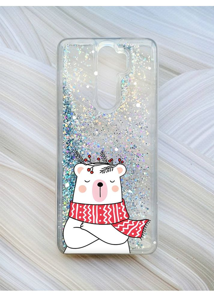 Чохол з плаваючими блискітками на Xiaomi Redmi Note 8 Pro Сріблястий Ведмідь у шарфі (принт 147) CASE CONTROL (362970276)