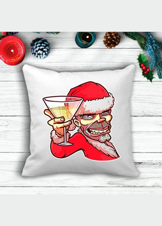 Подушка з новорічним принтом Дід Морозс бокалом Кавун (316096087)