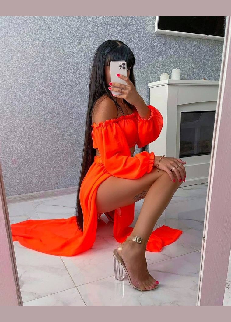 Оранжевый летний легкий пляжный костюм из шифона No Brand С1486-374/2
