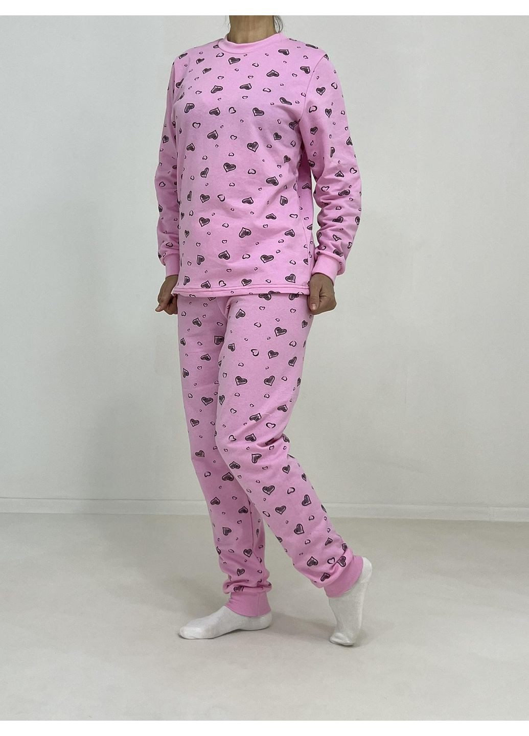 Розовая зимняя пижама женская байка сердечки pars 64 розовая (73380850-6) Triko