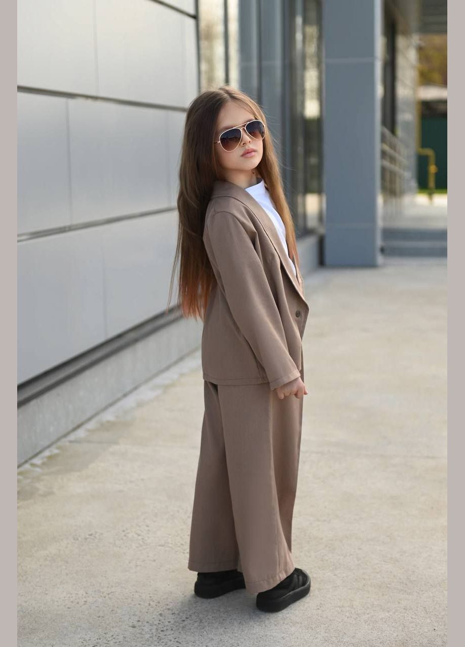 Бежевий літній костюм лляний для дівчаток popluzhnaya