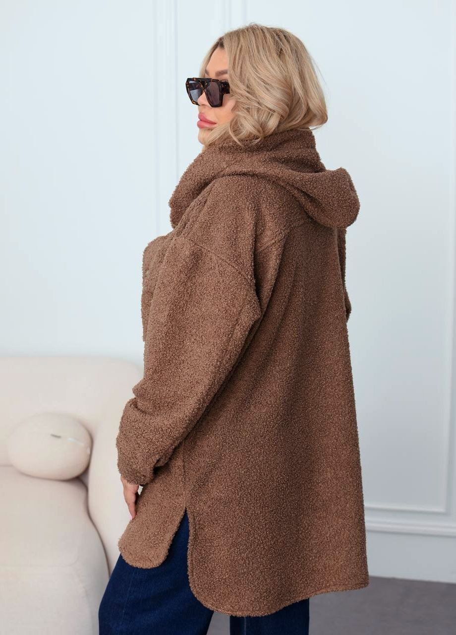 Кофейная повседневный, кэжуал рубашка однотонная Modena с длинным рукавом