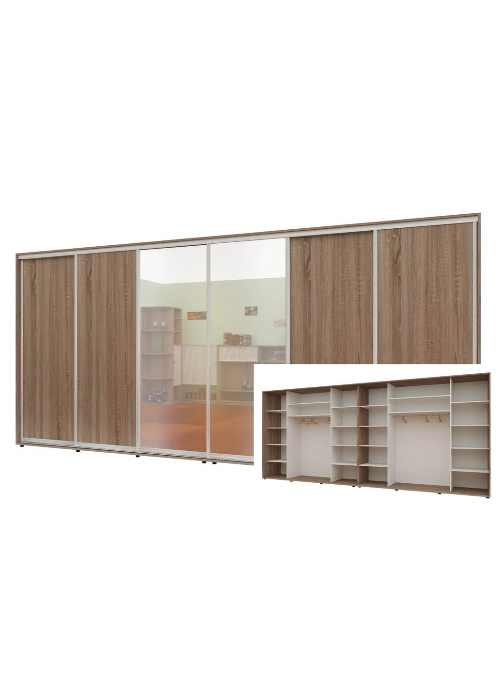 Шафа-купе шестидверна 420*60*240 см Трюфель 4 двері ДСП + 2 двері Дзеркало Максі Комфорт Меблі (360431753)