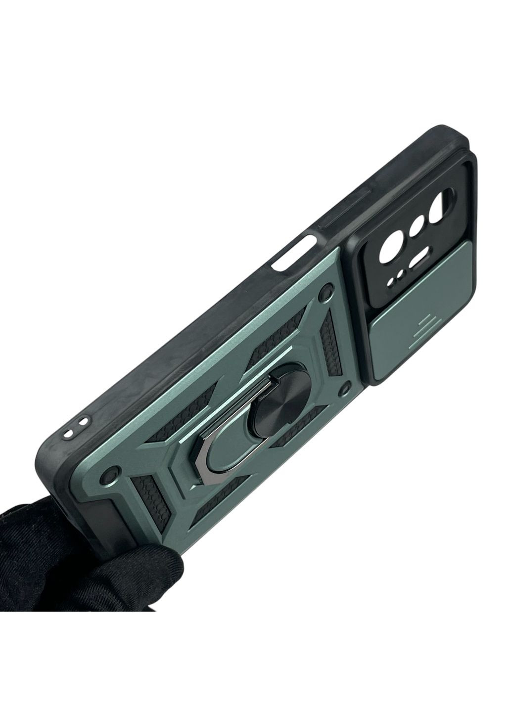 Чохол для 11T Pro броньований з кільцем-тримачем підставкою зі шторкою на сяомі 11т про зелений rg1 Xiaomi (366388631)