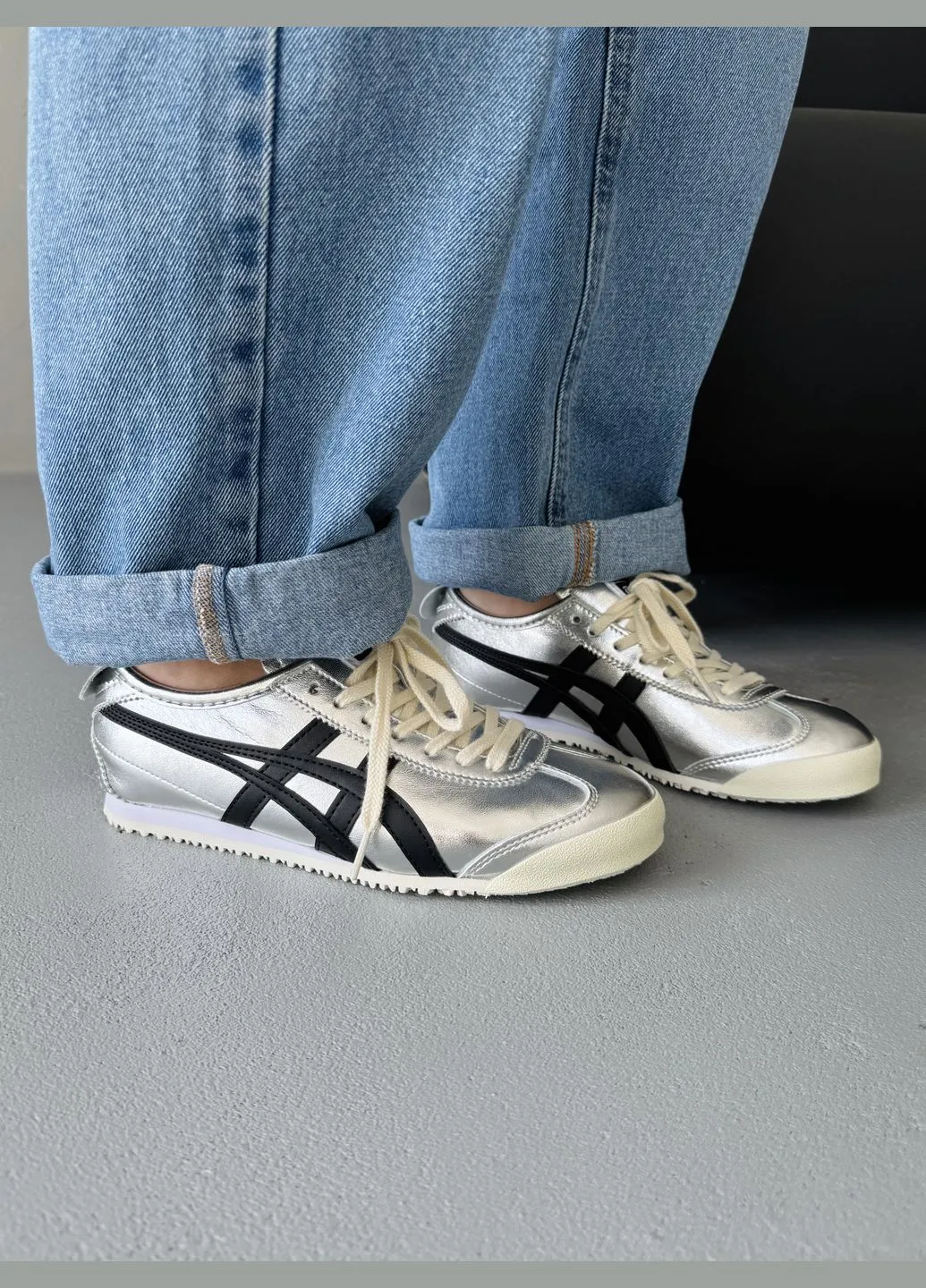 Срібні Осінні кросівки чоловічі і жіночі asics onitsuka tiger mexico 66’s silver black | асікс онітцука тайгер срібні No Brand