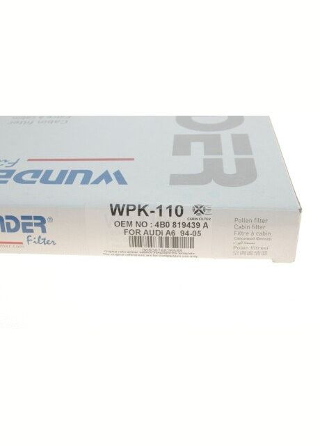 Фільтр салону Audi A6 1.8-2.8 (benzin)/1.9-2.5TDI -05 (вугільний) WPK 110 UA63 Wunder Filter (347160017)