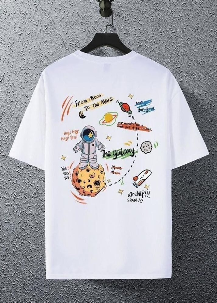 Белая летняя детская футболка с дтф (оверсайз) No Brand