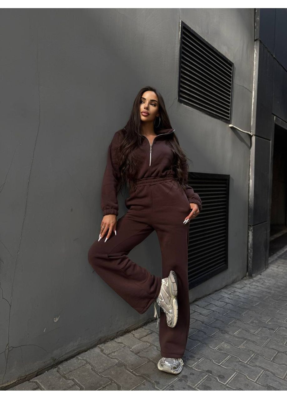 Жіночий комбінезон на флісі Avanti комбінезон-брюки однотонний коричневий спортивний, повсякденний тринитка з начосом