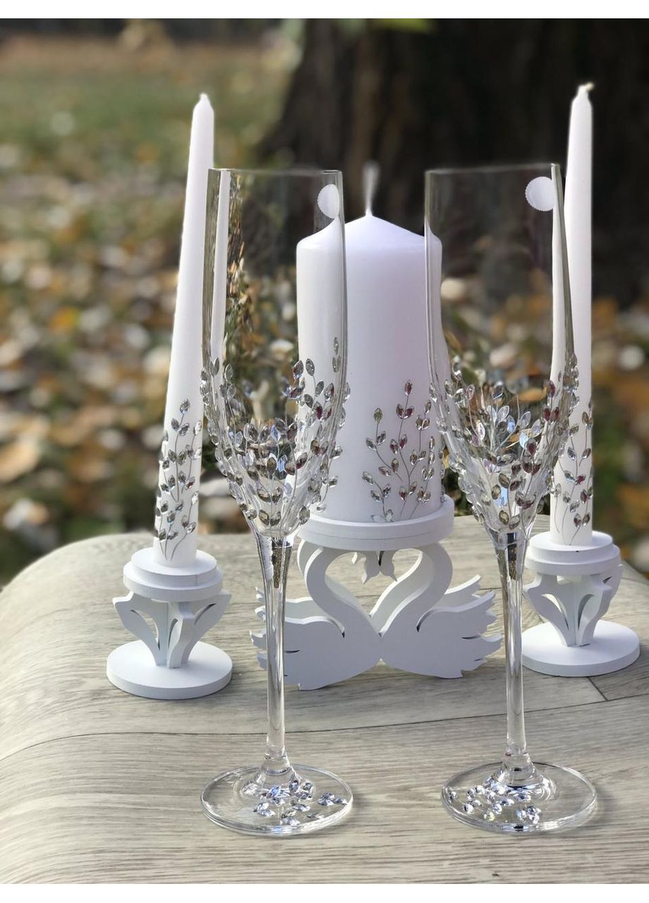 Набір весільних келихів з свічками та свічником "Діамантова гілочка" No Brand (367056279)
