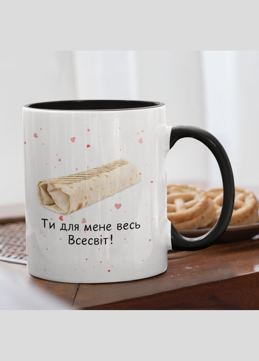 Чашка керамічна з принтом "Шаурма" 330 мл, біла з чорною ручкою No Brand (324262340)