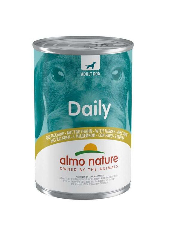 Полнорационный консервированный корм с индейкой для взрослых собак всех пород Daily Dog Adult Turkey 400 г (8001154123821) Almo Nature (327070273)