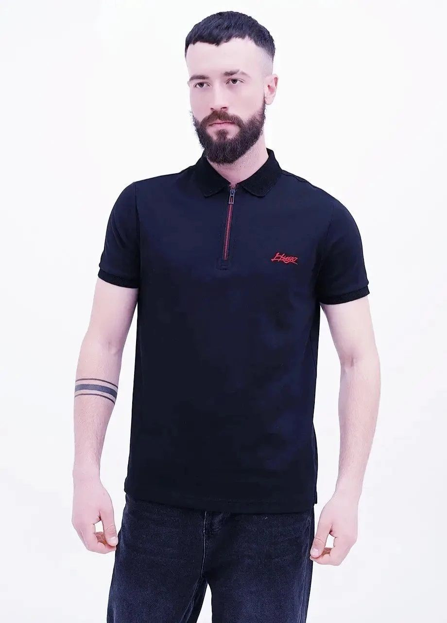 Поло чоловіче Hugo Boss Zipp Handwritten Red Logo (351150527)