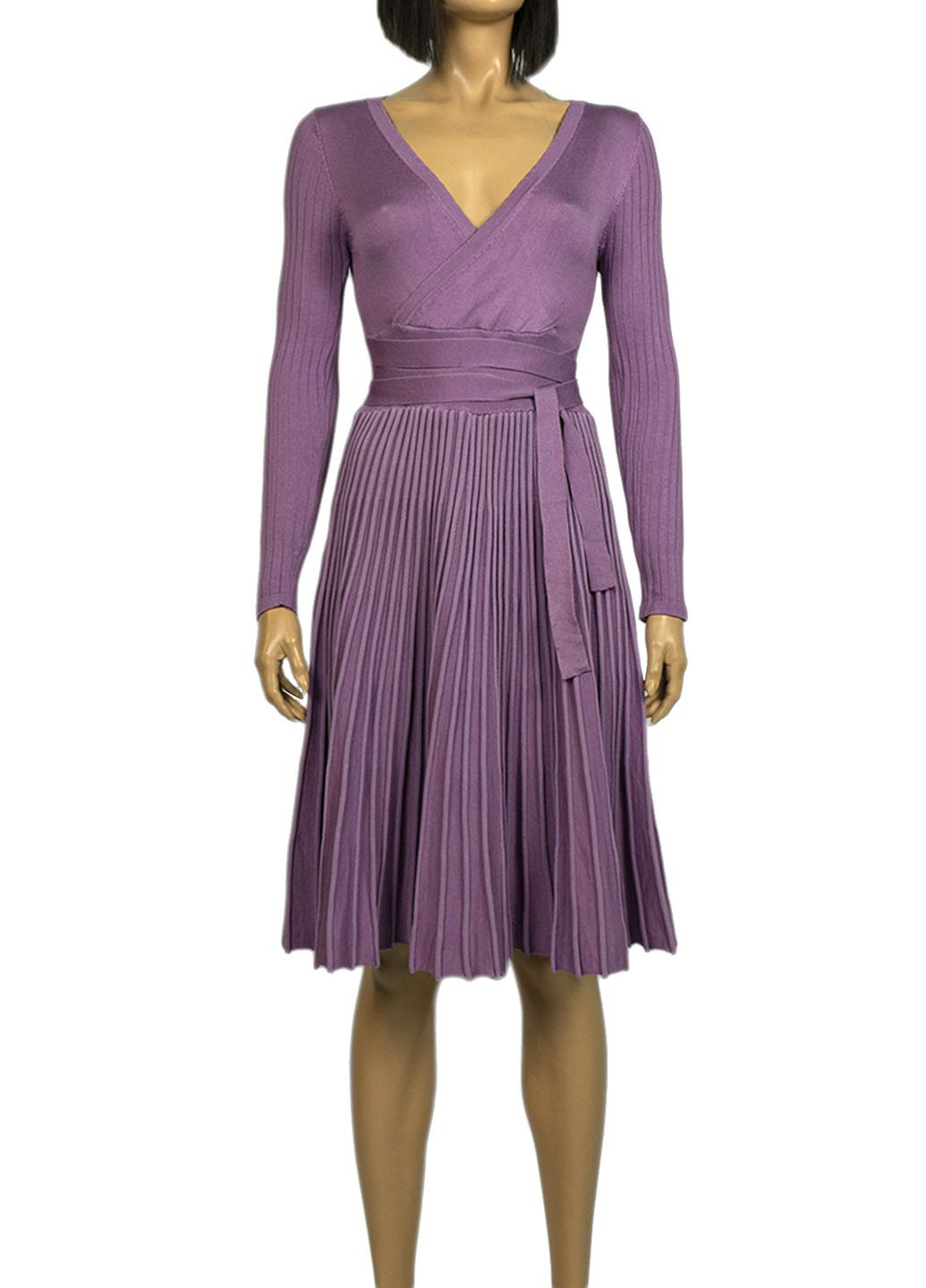 Фиолетовое кэжуал платье-миди плиссированное трикотажное nn-012-3 фиолетовый Number Nine однотонное