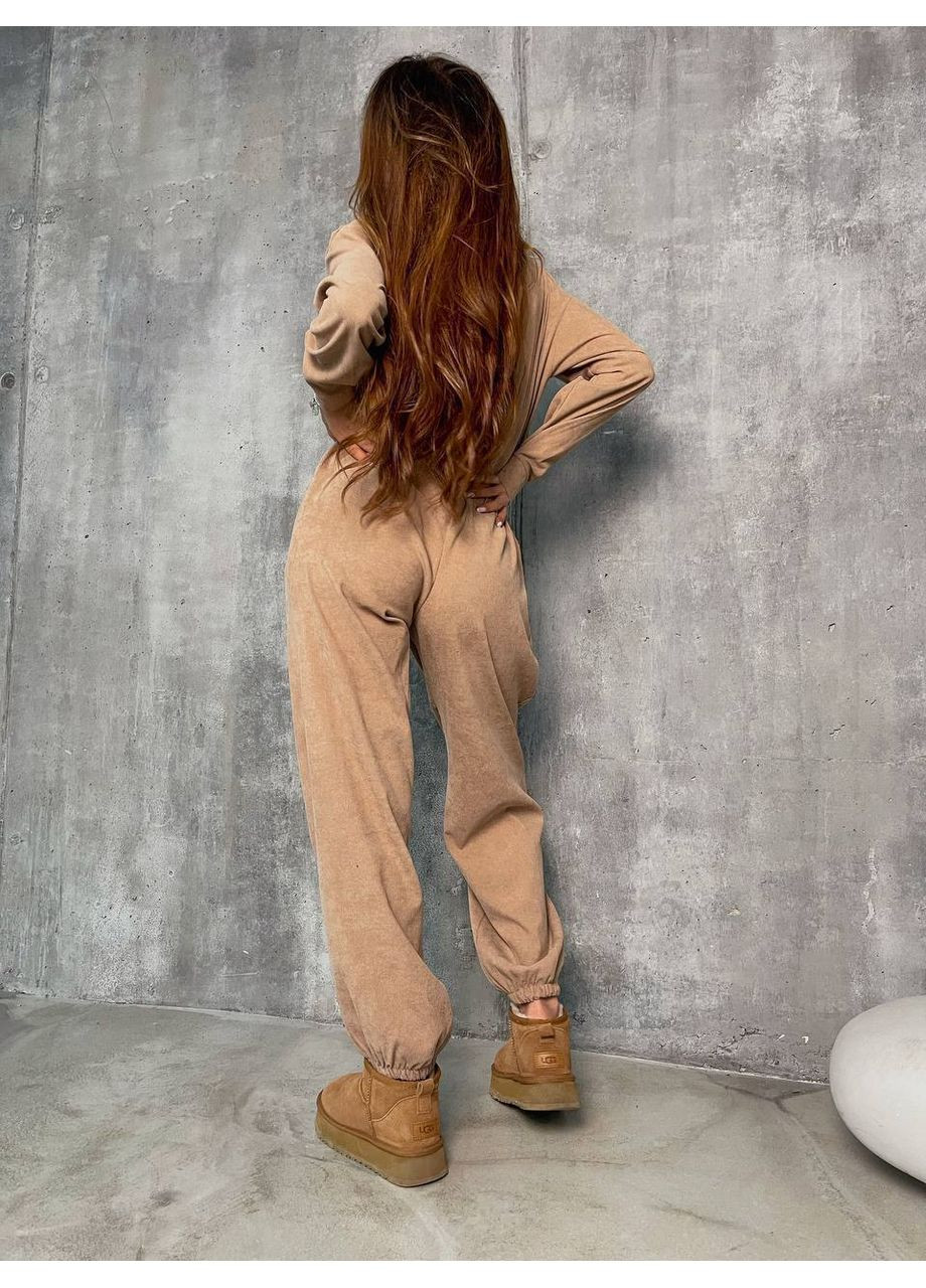 Комбінезон No Brand комбінезон-брюки однотонний бежевий кежуал вельвет