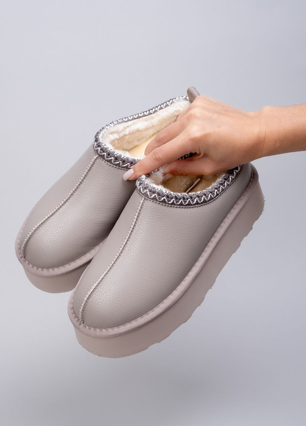 Угги женские 5852-1 серые кожанные 344460 Power (303397132)